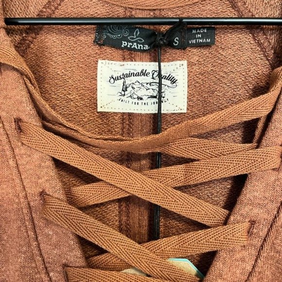 Prana Cozy Up Terry Dress Lace Up Neck Long Sleeve Brown S New Roux Heather #36 - Picture 2 of 6